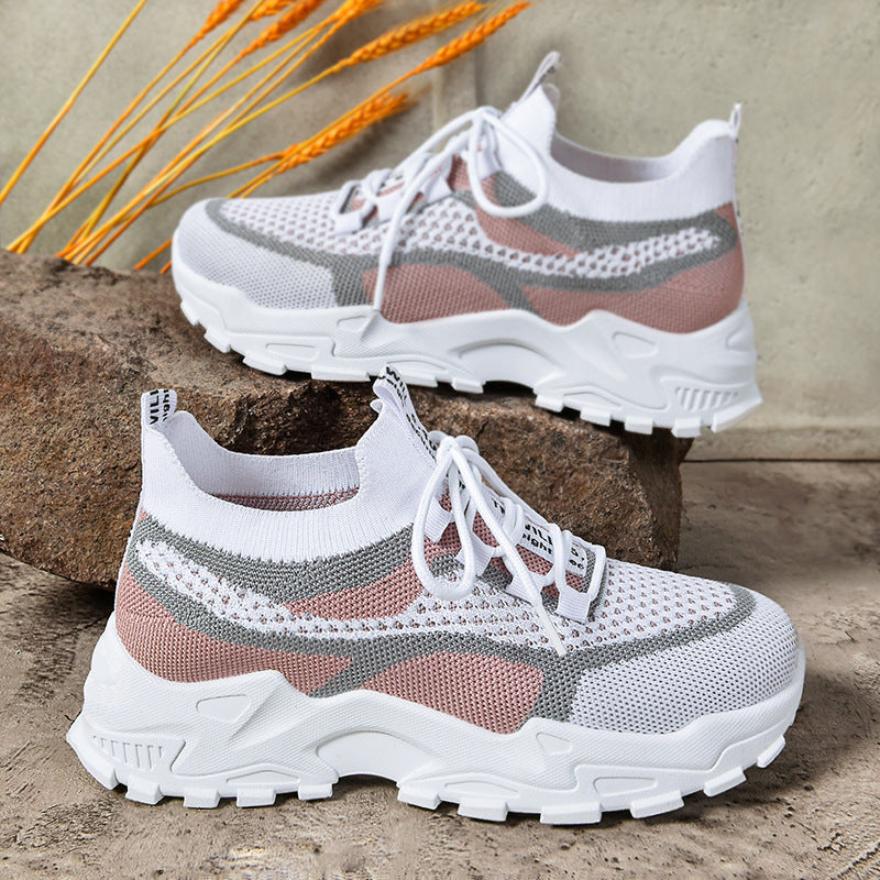 Soft Sole Lightweight Dad Shoes Women's Shoes Flying Woven Breathable Mesh Surface Shoes
