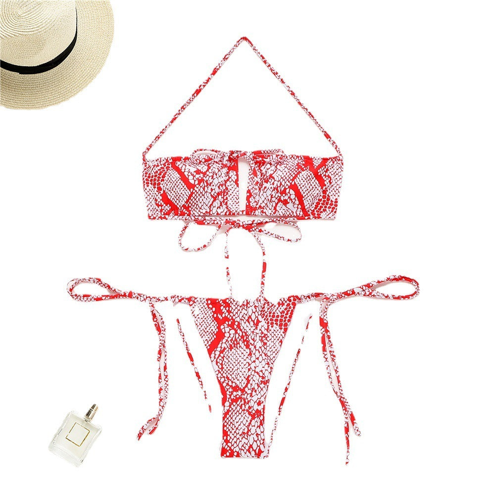 Snake Print Drawstring Bikini Women