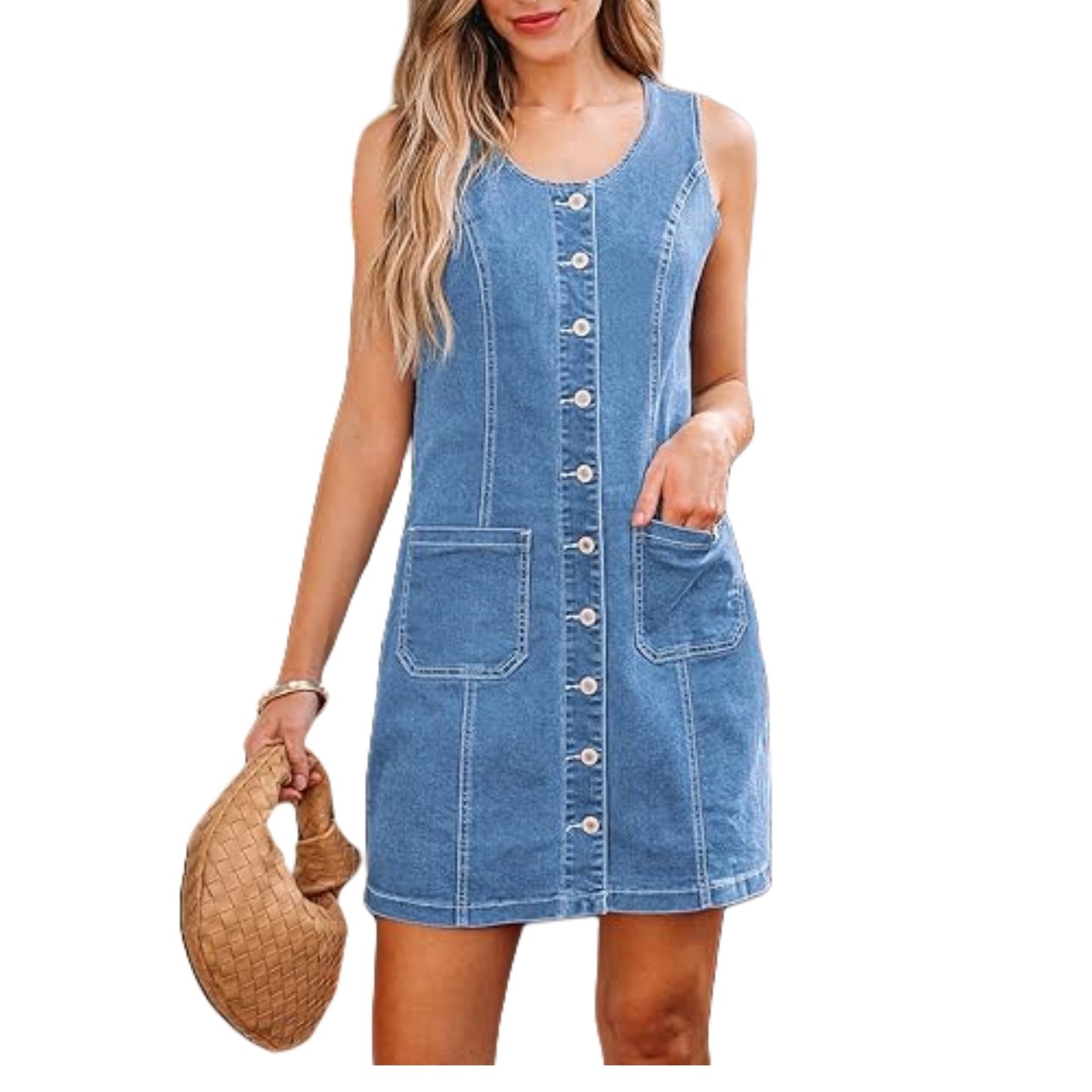 Casual Solid Color Sleeveless Mid-length Waist Dress