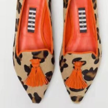Women's Low-cut Pointed-toe Colorblock Tassel Flat Shoes