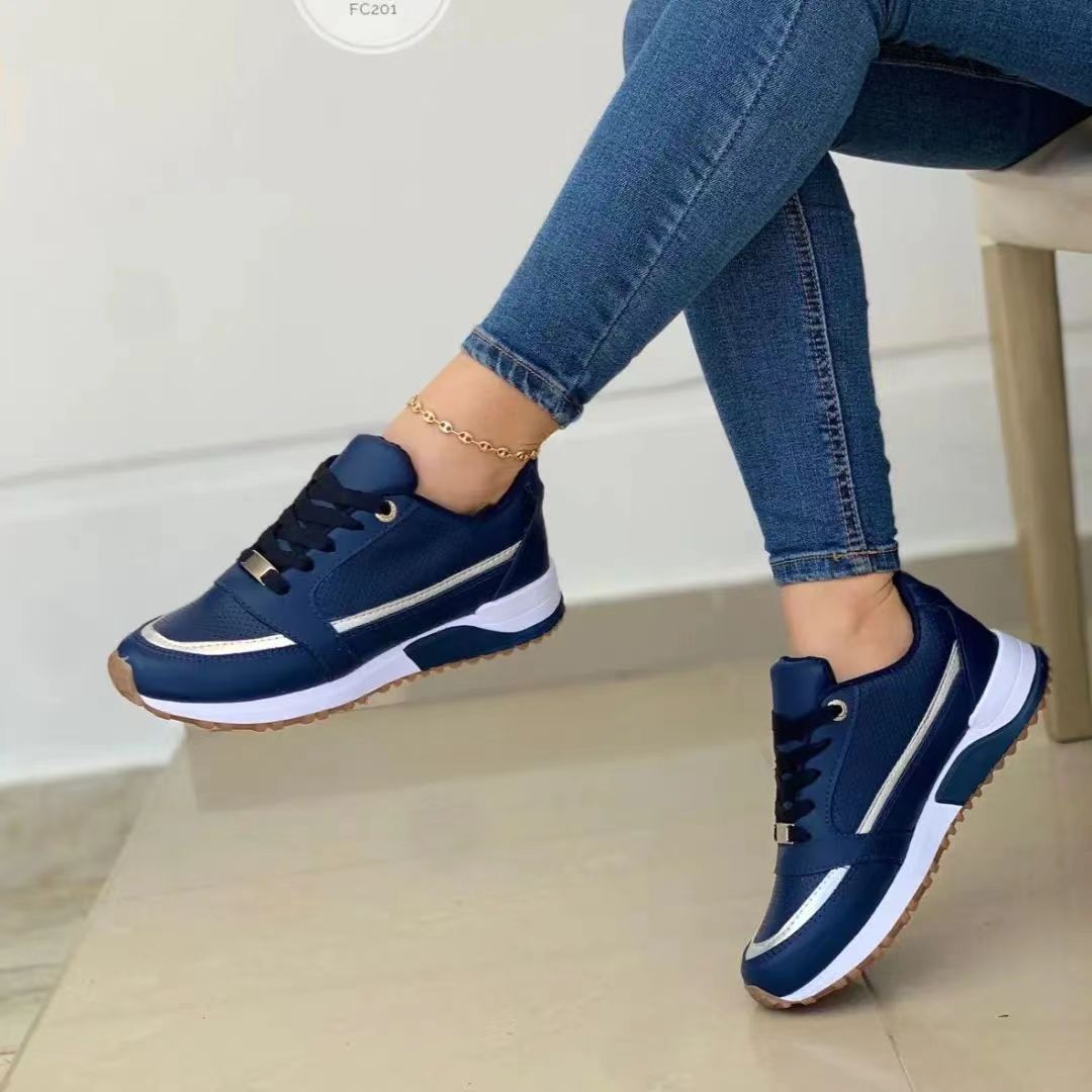 Women's Casual Flat Style Pumps Color Matching Round Head Lace-up Shoes