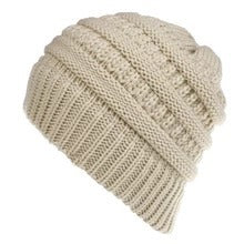 Women's Mixed Color Knitted Wool Hat with Ponytail Opening