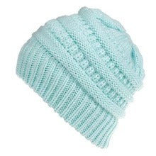 Women's Mixed Color Knitted Wool Hat with Ponytail Opening