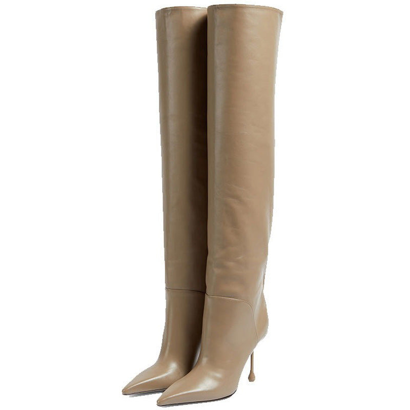 Pointed-toe Stiletto Slip-on Below The Knee Plus Size Straight Women's Boots