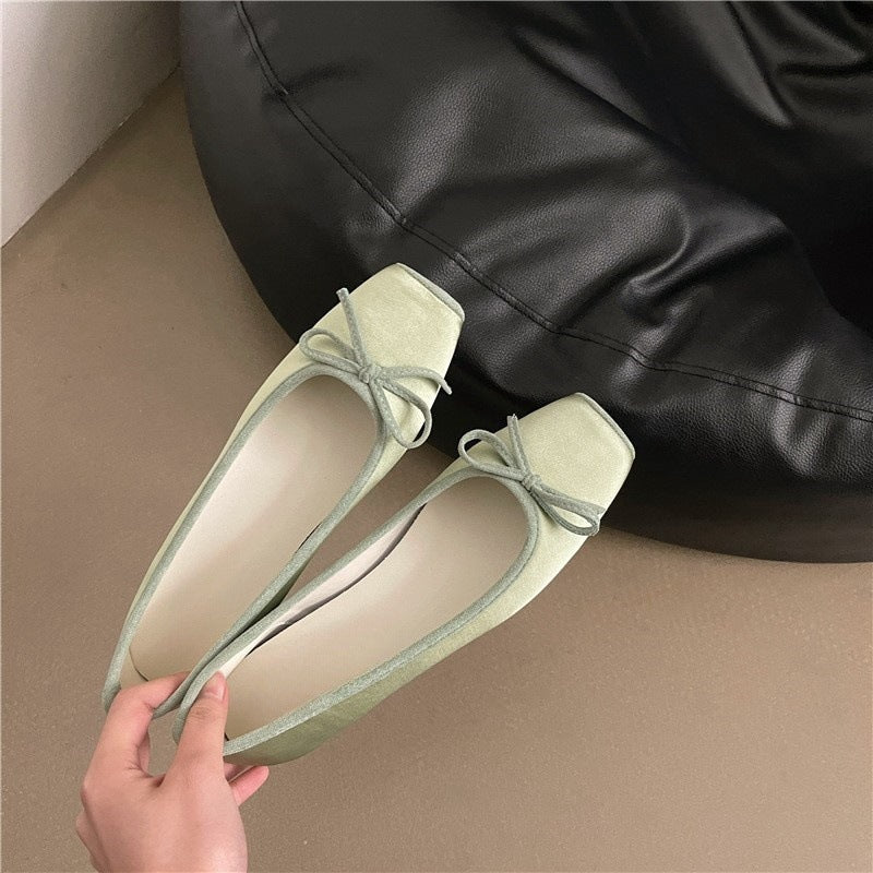 Bow Satin Shoes With Hidden Heels Women's New Square Head