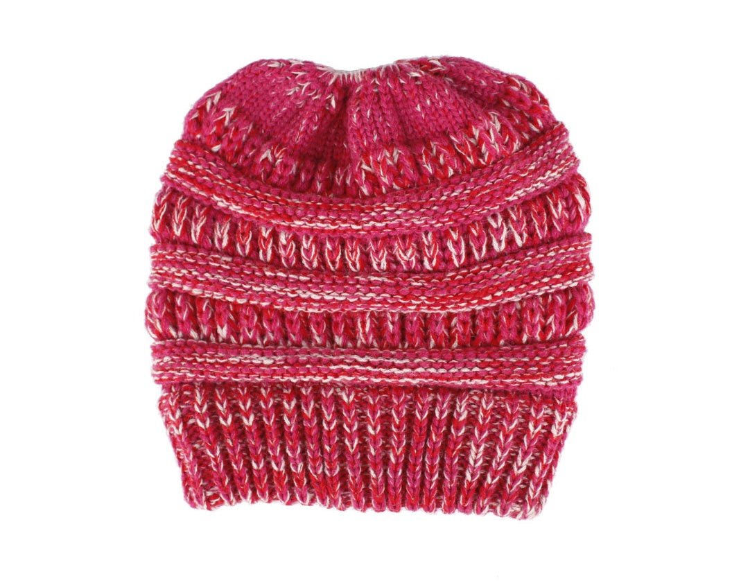 Women's Mixed Color Knitted Wool Hat with Ponytail Opening