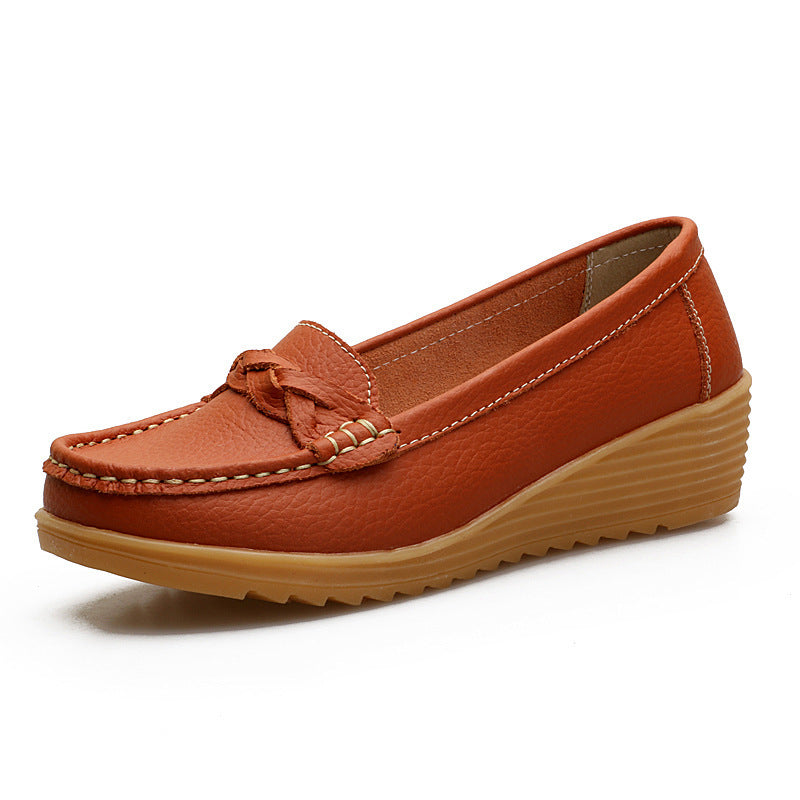 Women's Cowhide Gommino Soft Bottom Wedge Heels