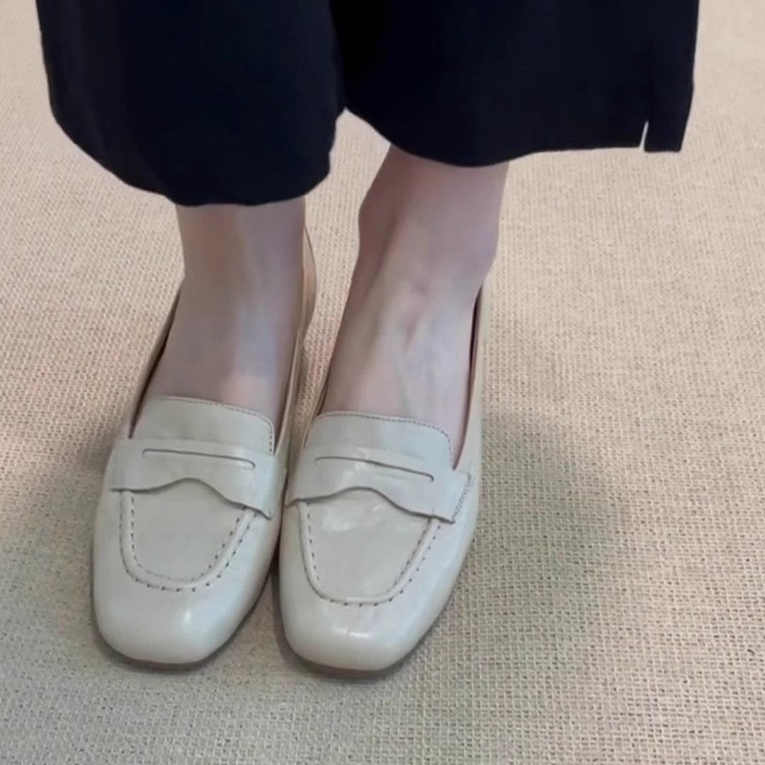 Women's Flat All-match Square Toe French Leather Shoes