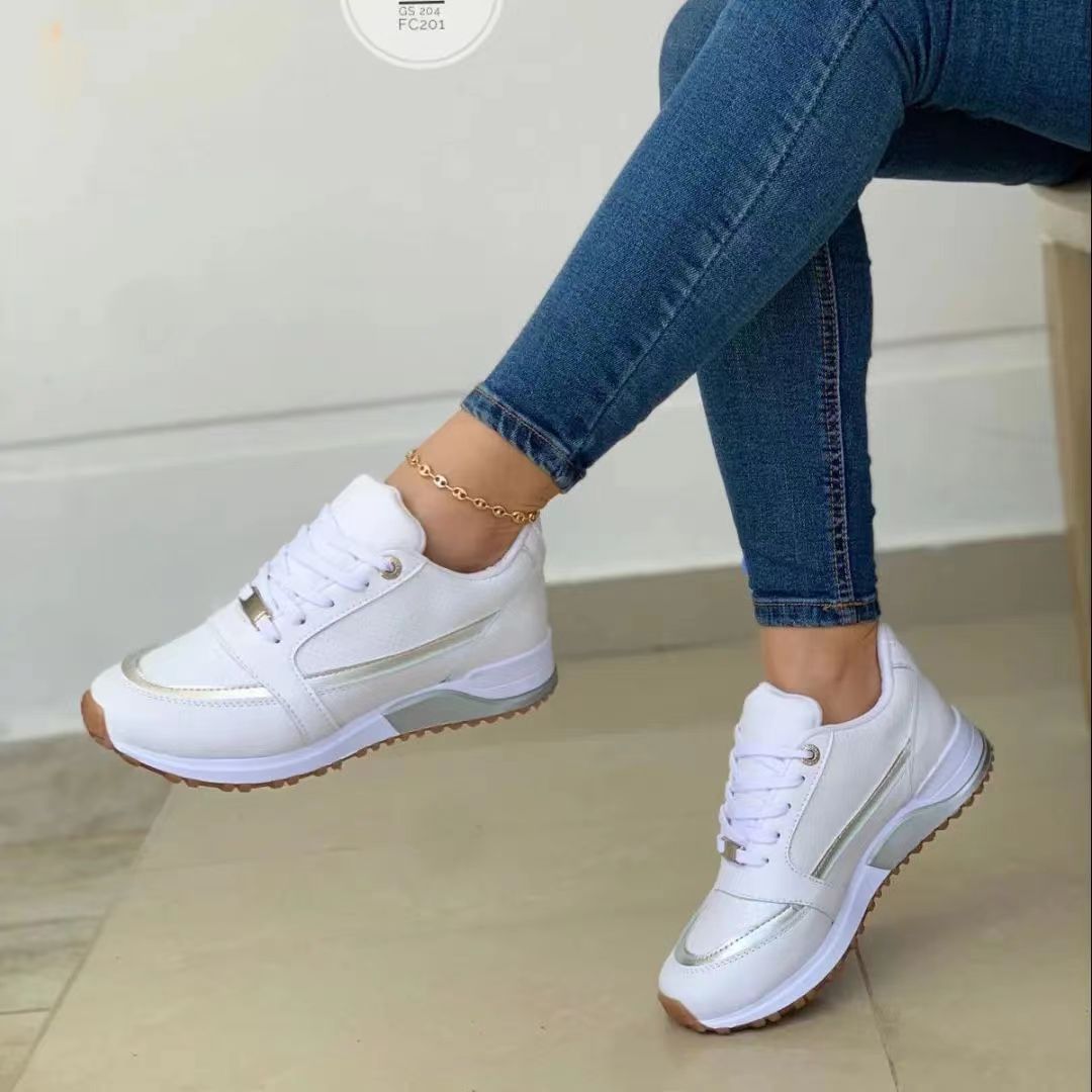 Women's Casual Flat Style Pumps Color Matching Round Head Lace-up Shoes