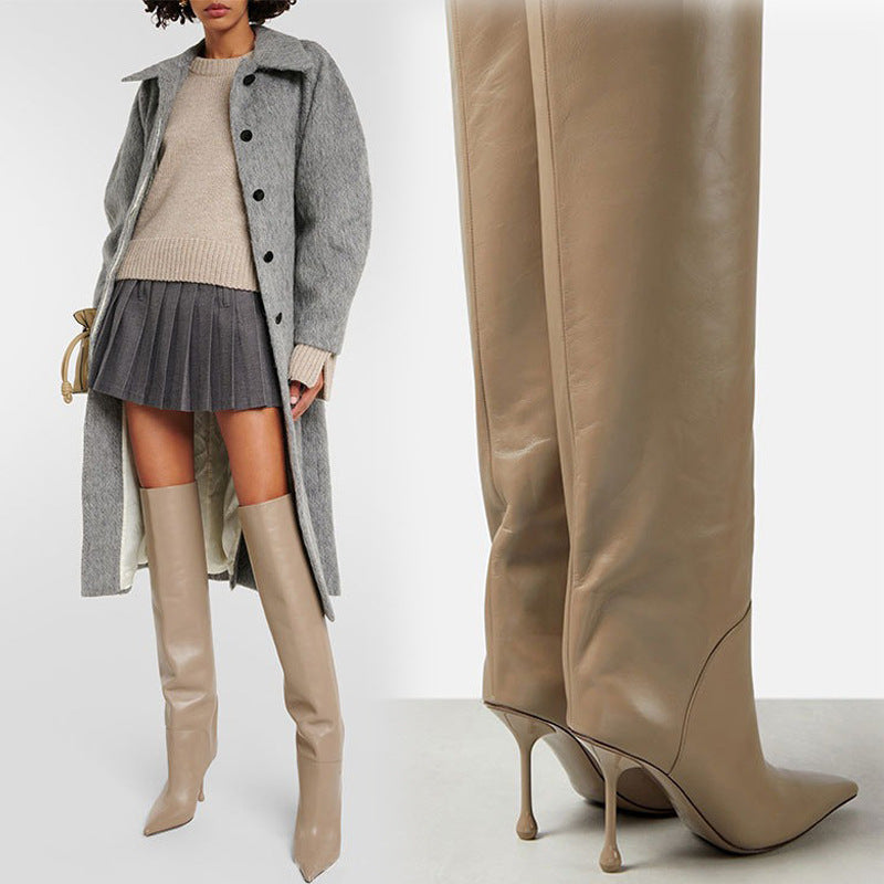 Pointed-toe Stiletto Slip-on Below The Knee Plus Size Straight Women's Boots