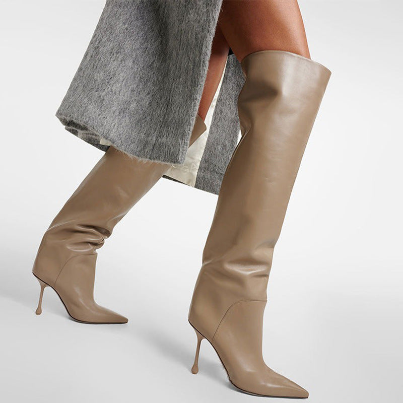Pointed-toe Stiletto Slip-on Below The Knee Plus Size Straight Women's Boots