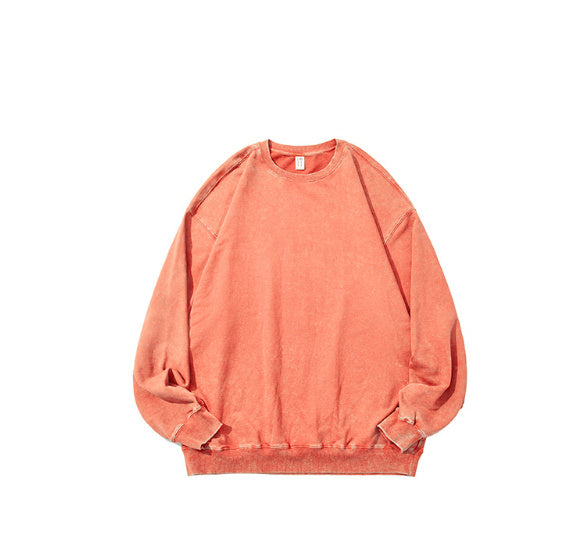 Men's Cotton Washed Round Neck Long Sleeve Sweater