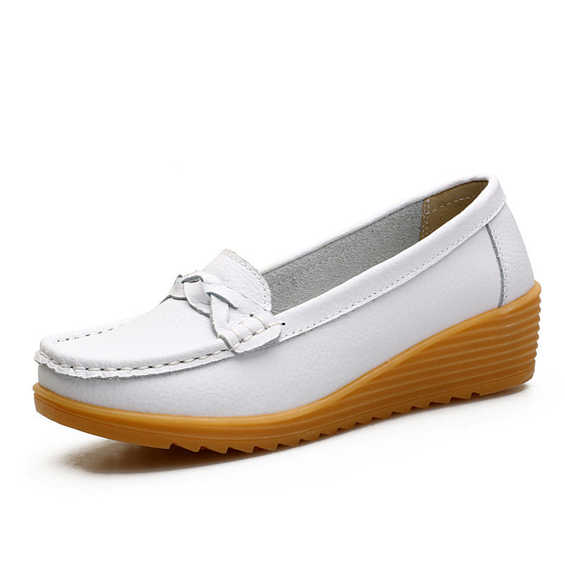 Women's Cowhide Gommino Soft Bottom Wedge Heels