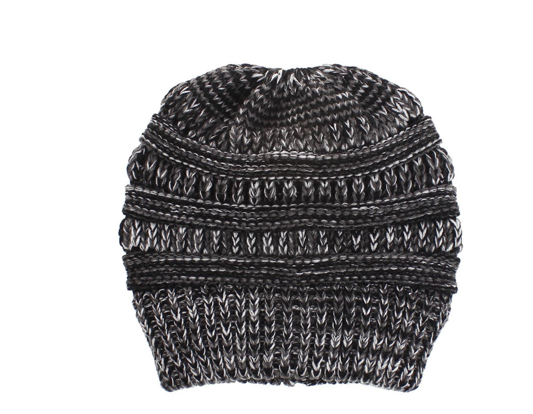Women's Mixed Color Knitted Wool Hat with Ponytail Opening