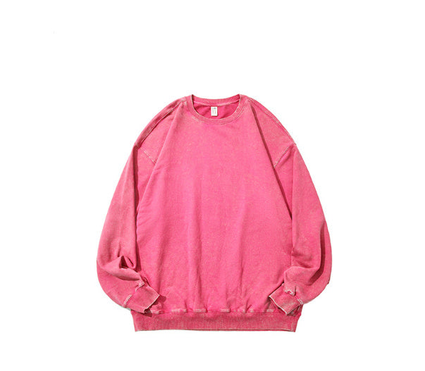 Men's Cotton Washed Round Neck Long Sleeve Sweater