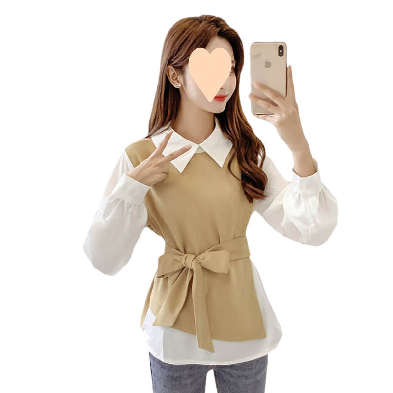 All-matching Fitted Waist Flattering Shirt Graceful Collar Chiffon Shirt Top