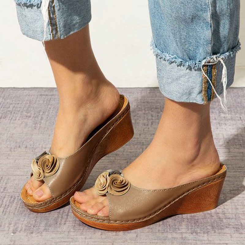 Fashion Flower Wedge Fish Mouth Sandals Women's Shoes