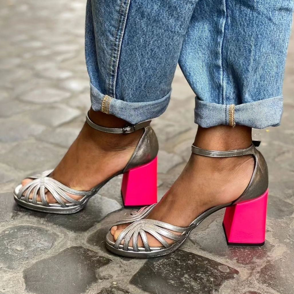 Women's High Heel Fashion Peep Toe Buckle Sandals