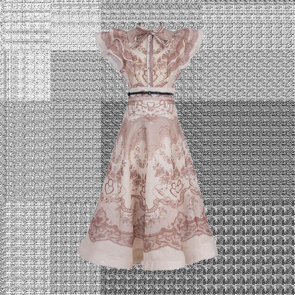 Australia Stand Collar Ruffle Diamond Button Sleeveless Wide Swing Dress