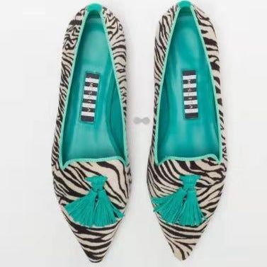 Women's Low-cut Pointed-toe Colorblock Tassel Flat Shoes