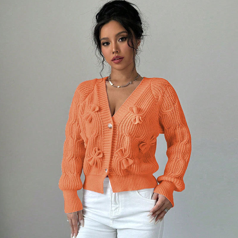 Women's Solid Color Long Sleeve Bowknot Knitwear Cardigan Coat