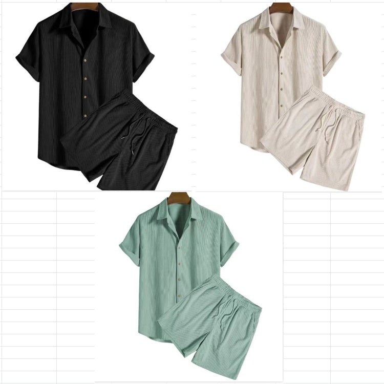Beachwear Corduroy Short Sleeve Suit Two-piece Set