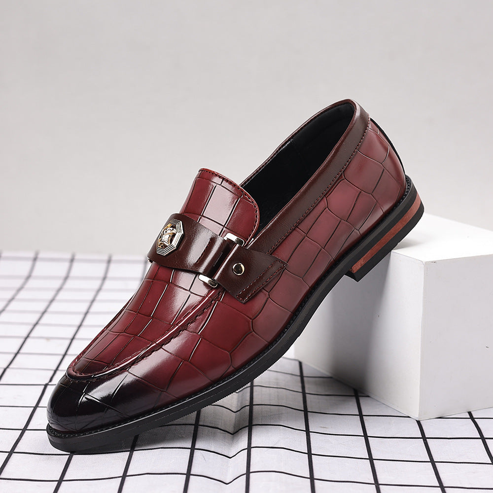 Men's Plaid Casual Loafers with Metal Buckle Detail