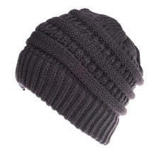Women's Mixed Color Knitted Wool Hat with Ponytail Opening