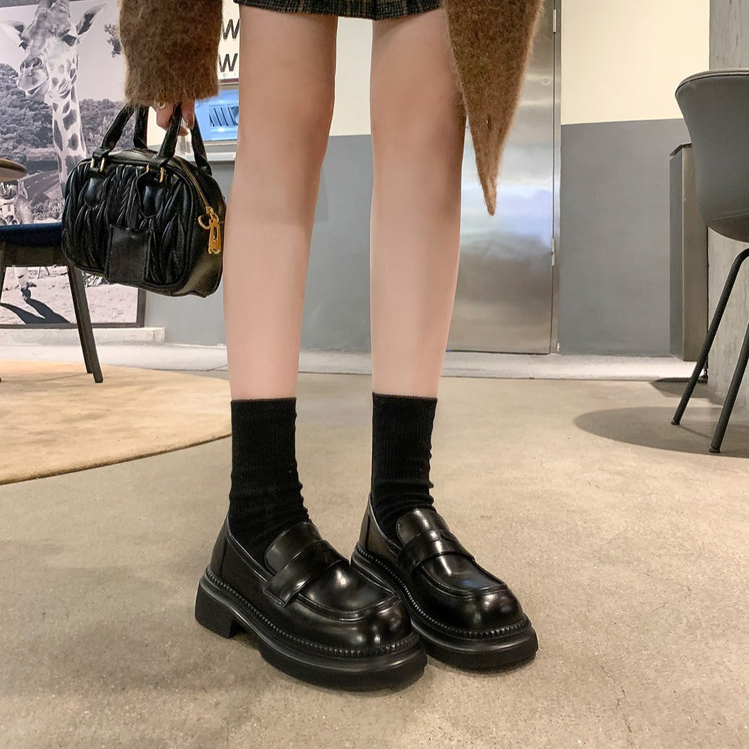 British Style Retro Rub Colored Thick Bottom Loafers