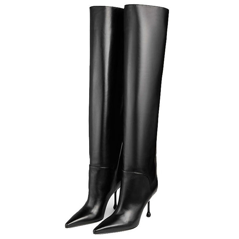 Pointed-toe Stiletto Slip-on Below The Knee Plus Size Straight Women's Boots