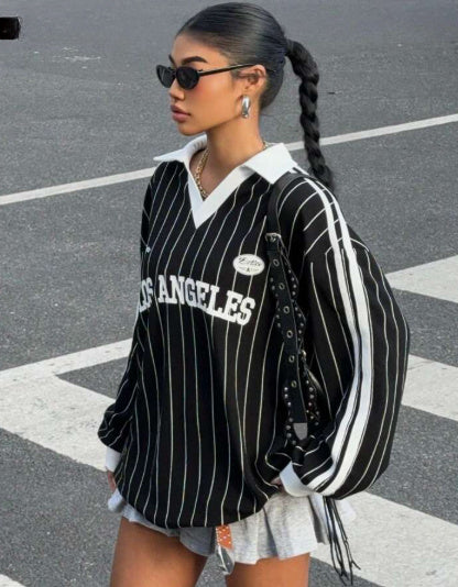 Women's Striped Letter & Numeral Print Active T-Shirt