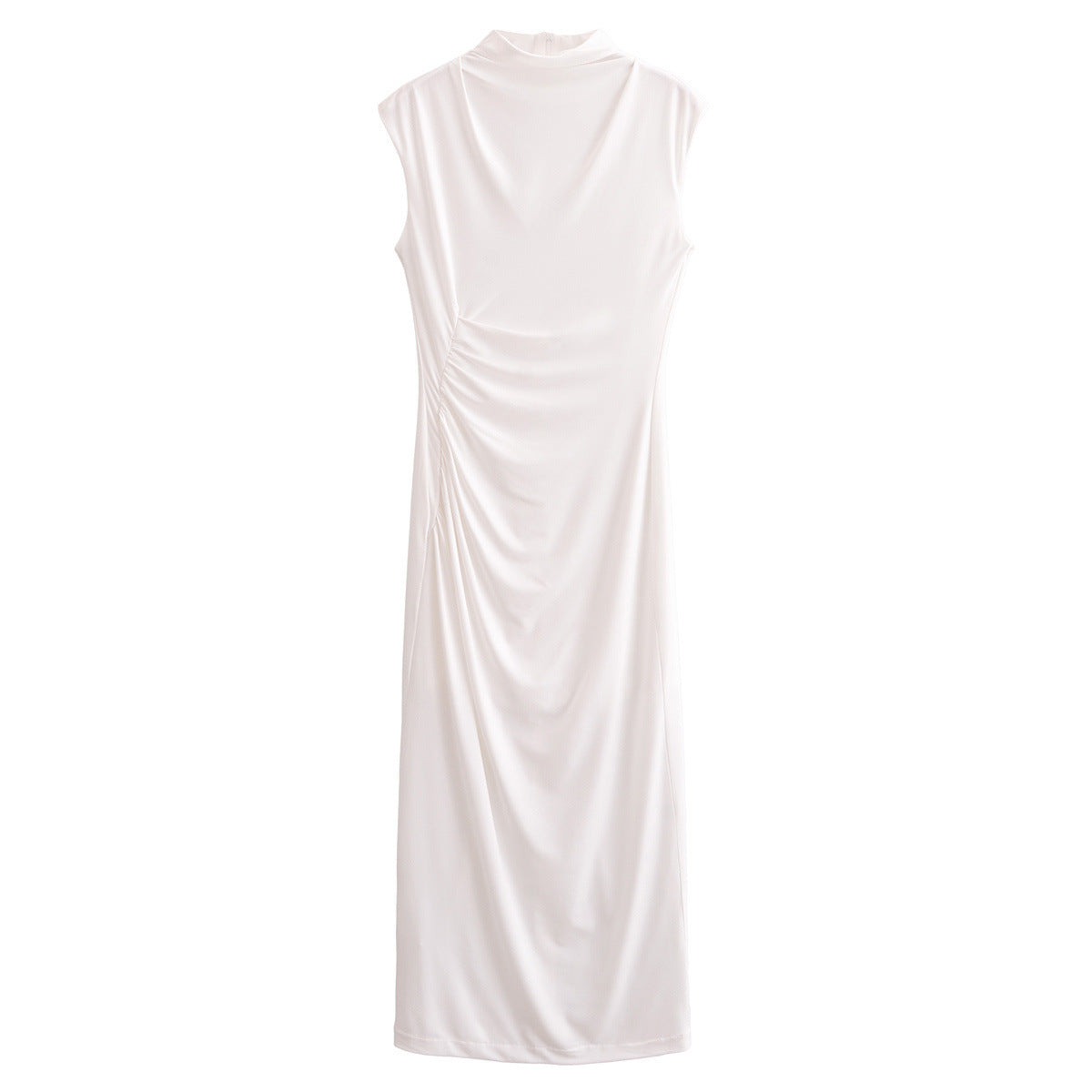Women's Solid Color Pleated Decorative Waist Slim Fit Dress