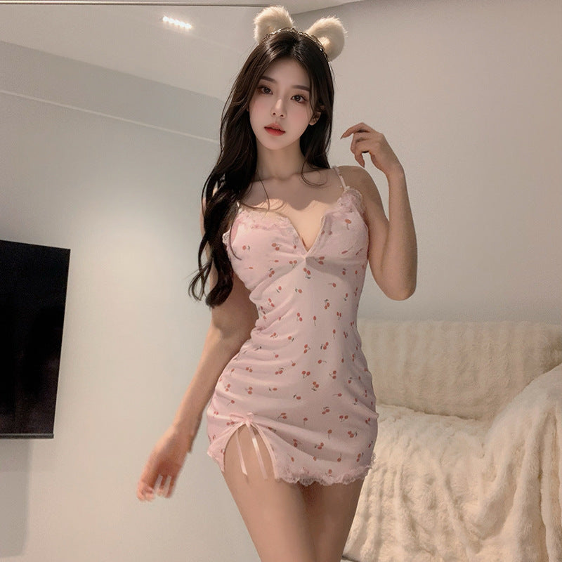 Backless Hollow-out Deep V Lace Nightdress