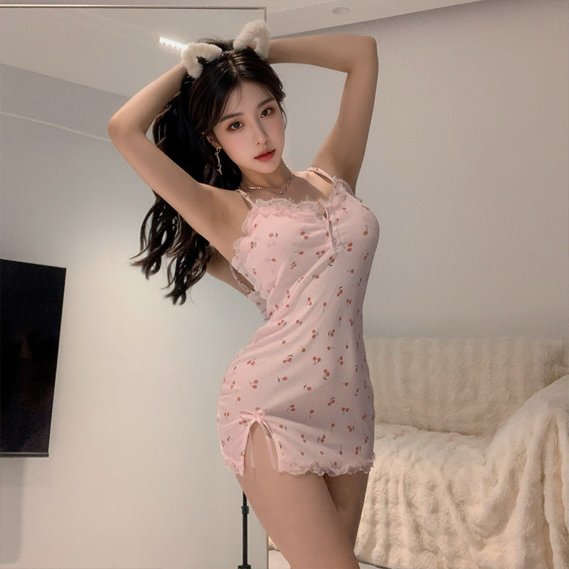Backless Hollow-out Deep V Lace Nightdress