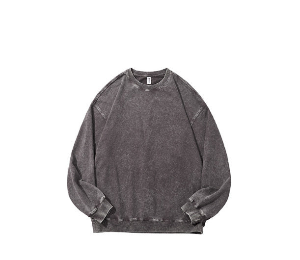 Men's Cotton Washed Round Neck Long Sleeve Sweater