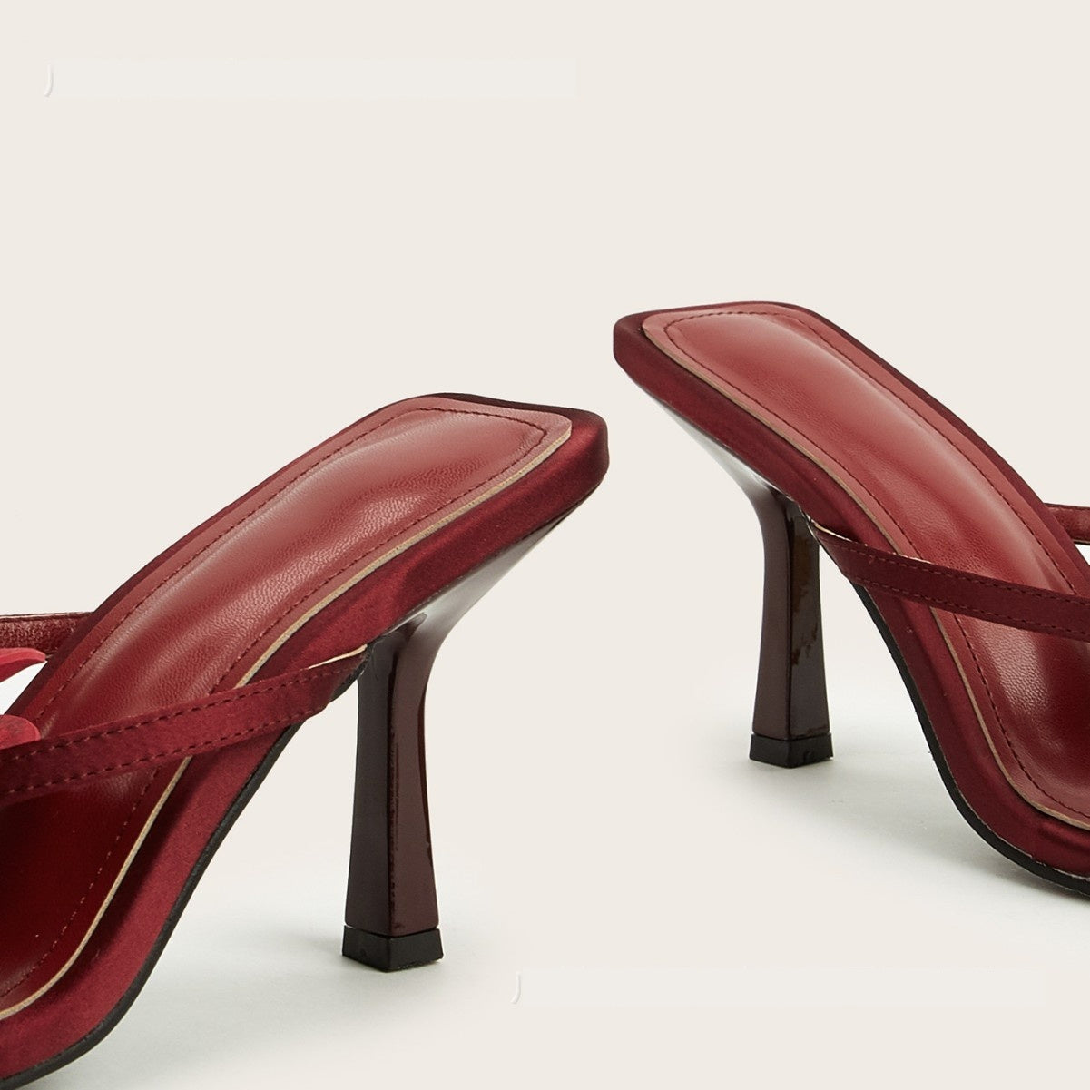 Wine Red Meiko Flower Decorative Flip-toe Square Toe High Heel Sandals