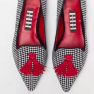 Women's Low-cut Pointed-toe Colorblock Tassel Flat Shoes