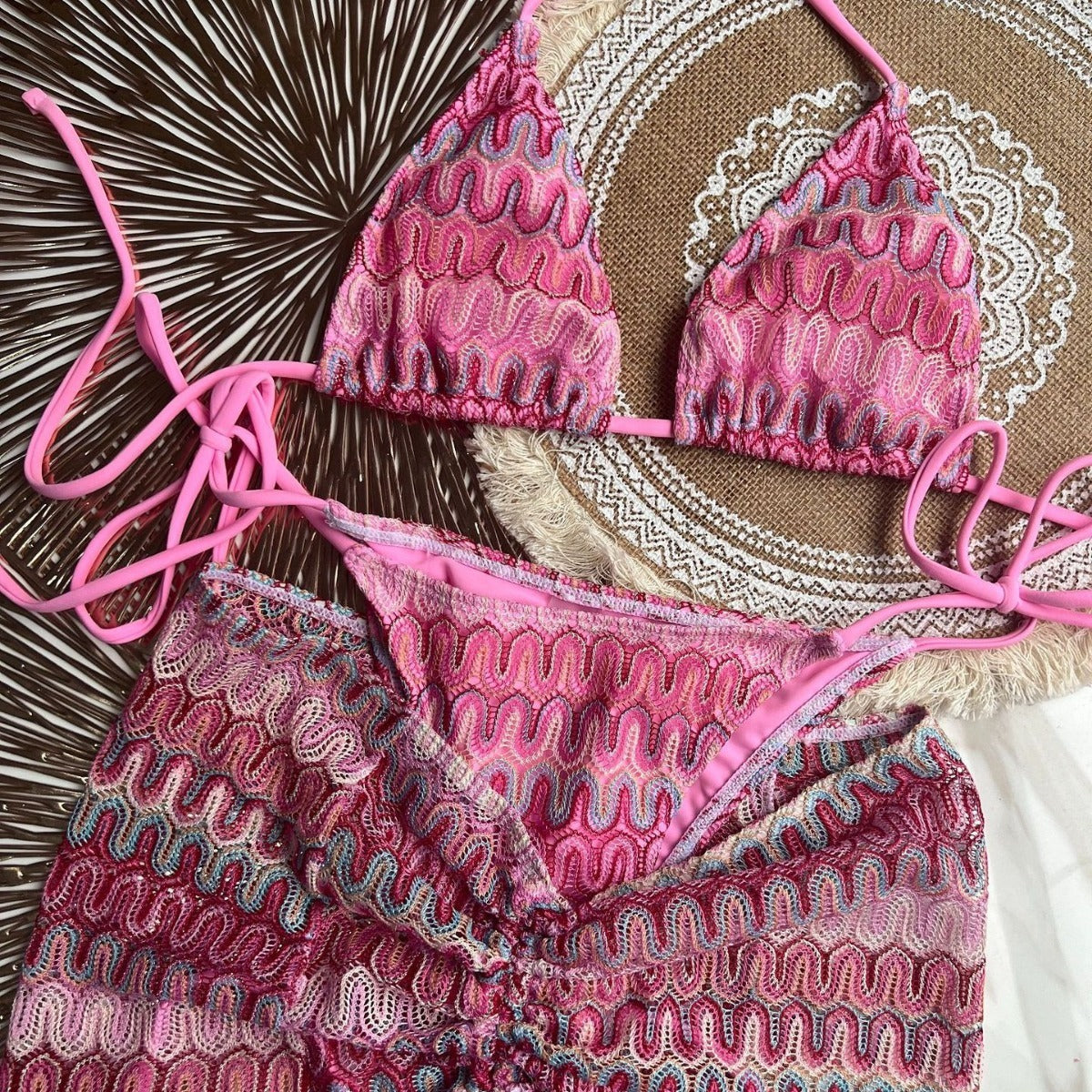 Knitting Bikini Skirt Three-piece Set Bikini Striped Swimsuit Bikini Women Swimw