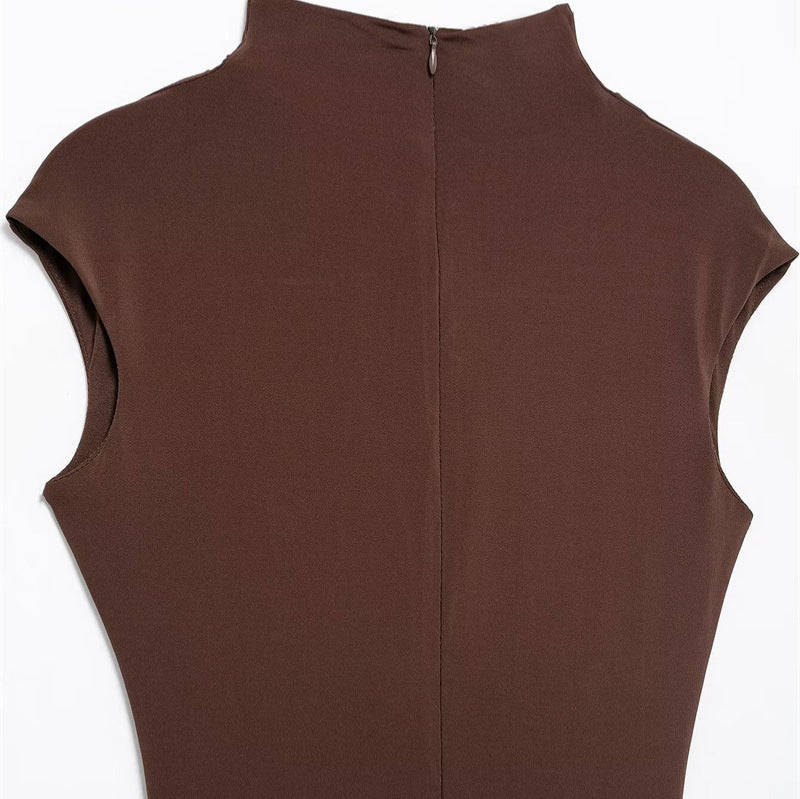 Women's Solid Color Pleated Decorative Waist Slim Fit Dress