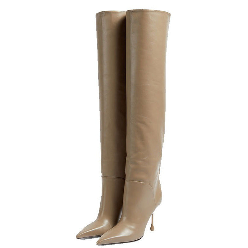 Pointed-toe Stiletto Slip-on Below The Knee Plus Size Straight Women's Boots