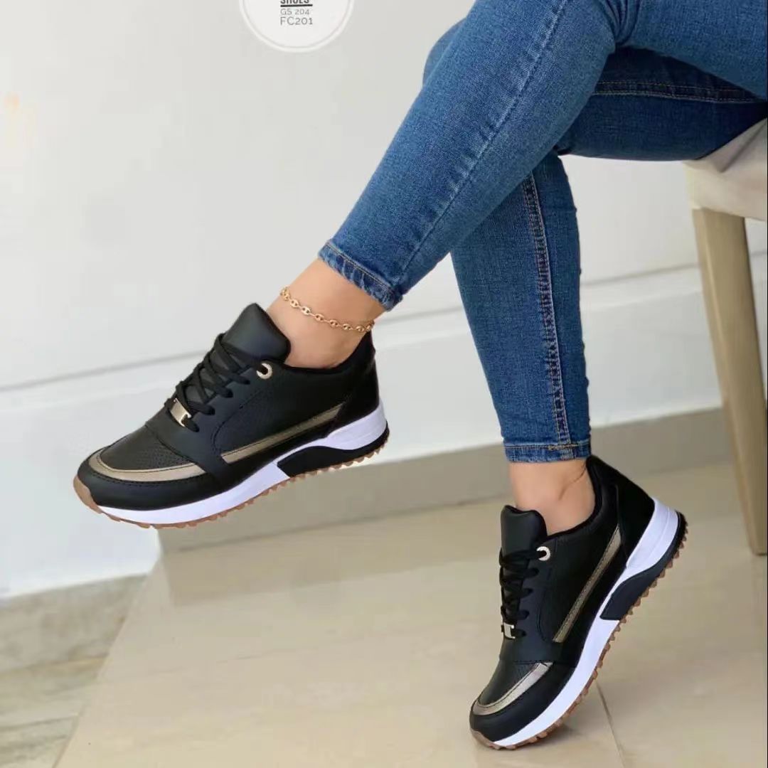 Women's Casual Flat Style Pumps Color Matching Round Head Lace-up Shoes