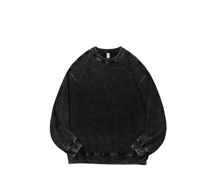 Men's Cotton Washed Round Neck Long Sleeve Sweater