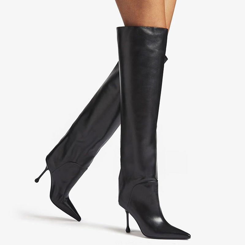 Pointed-toe Stiletto Slip-on Below The Knee Plus Size Straight Women's Boots