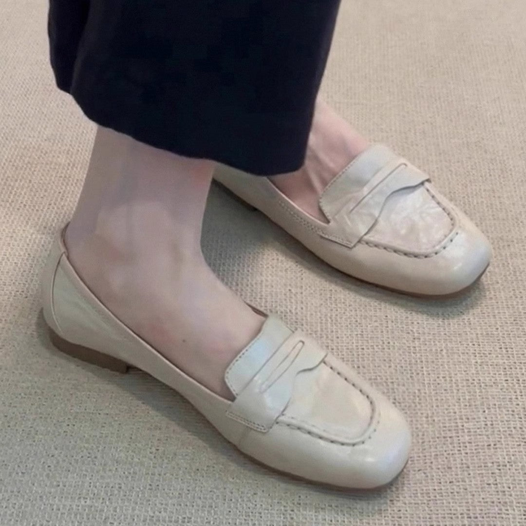 Women's Flat All-match Square Toe French Leather Shoes