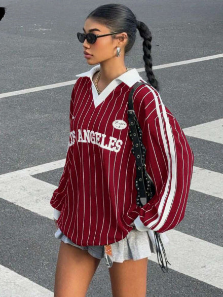 Women's Striped Letter & Numeral Print Active T-Shirt