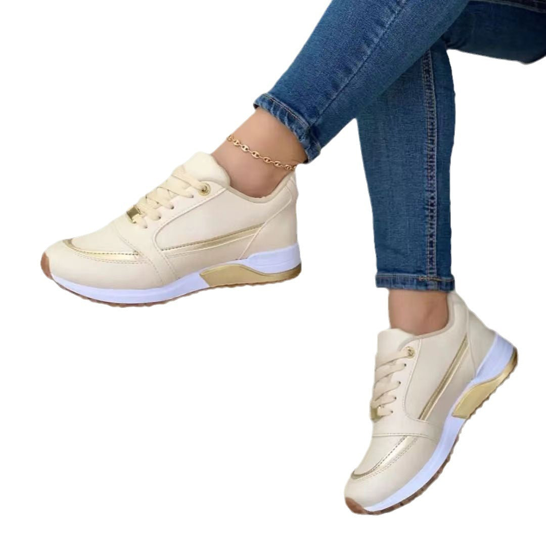 Women's Casual Flat Style Pumps Color Matching Round Head Lace-up Shoes