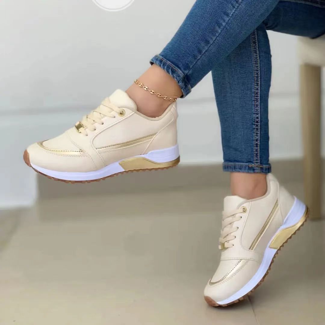 Women's Casual Flat Style Pumps Color Matching Round Head Lace-up Shoes