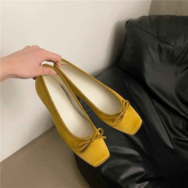 Bow Satin Shoes With Hidden Heels Women's New Square Head