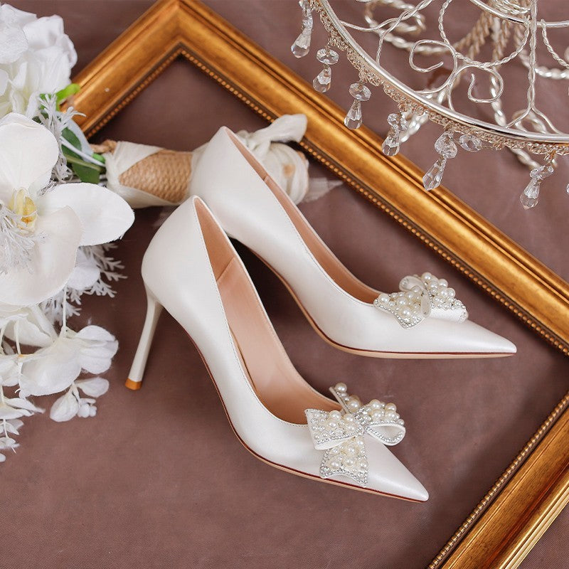 Women's Stiletto Heel Bride Wedding Dress Shoes White