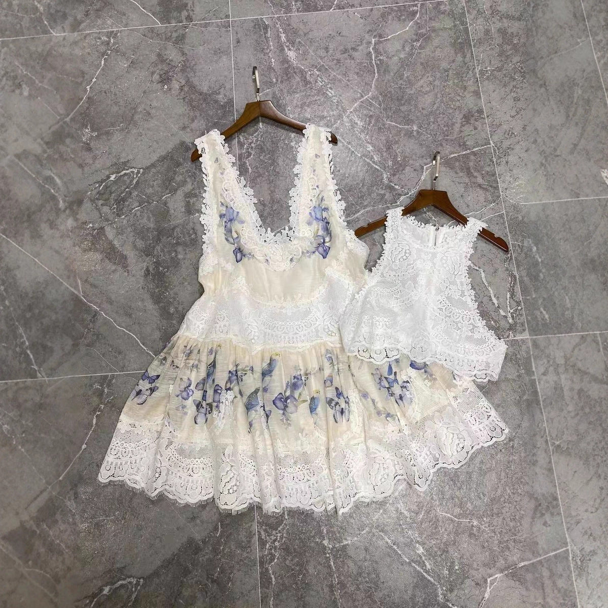 Women's Fashion Lace Stitching Dress Vest Suit